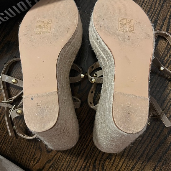 Worn once! Beige Studded Wedges in size US 9(UK 7) - Picture 2 of 8